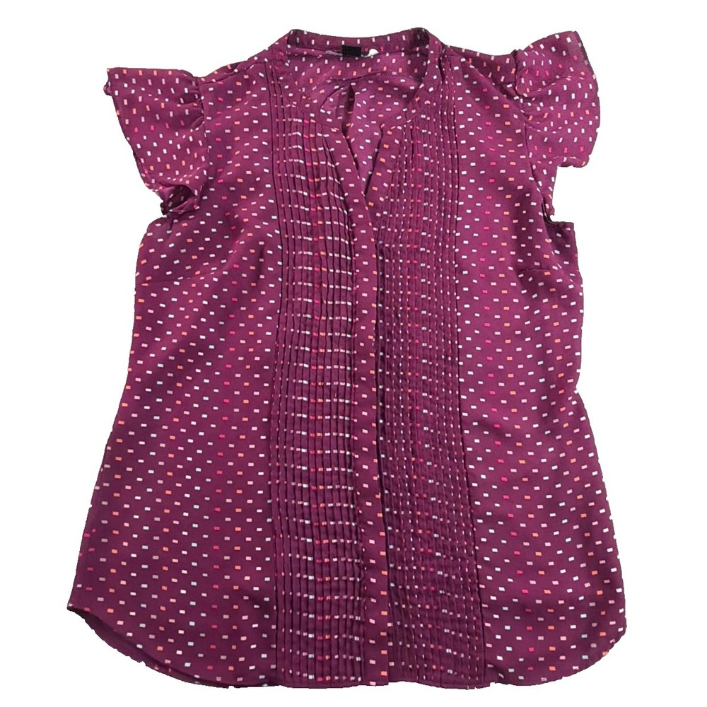 Simply Styled Sears Purple Geometric Flutter Ruffle Sleeve Pintuck Blouse Womens